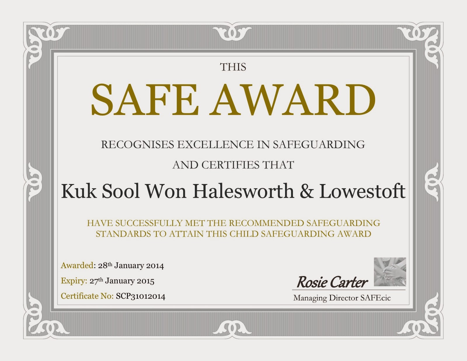 Kuk Sool Won Halesworth & Lowestoft SAFE award
