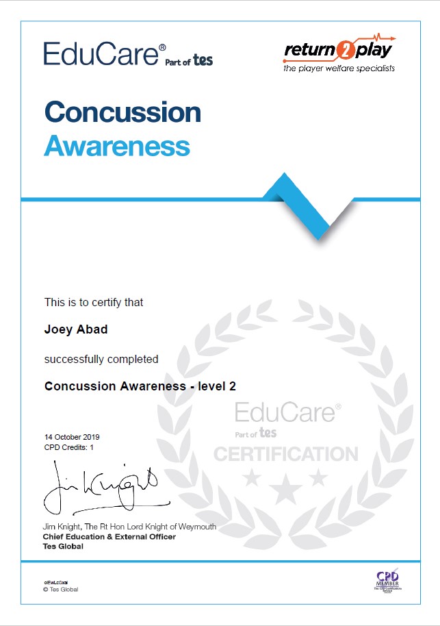 Certificate in Concussion Awareness 